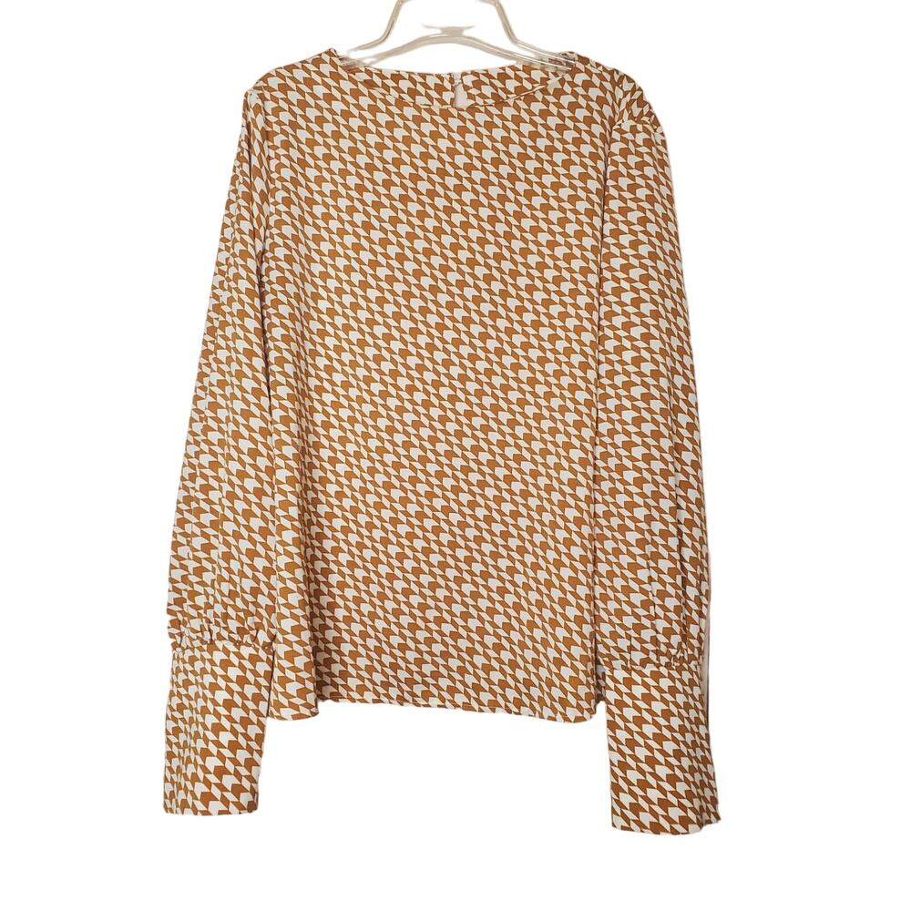 Shein Womens Retro Tan and Cream Long Sleeve Career Shirt Wide Cuff Sz 12